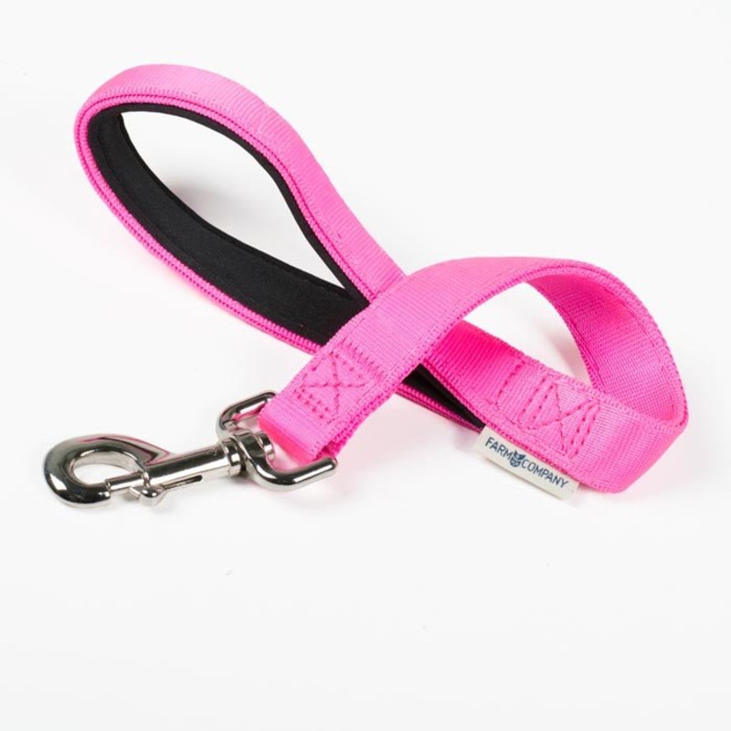 Farm Company Double ply nylon short leash with handle Pink - 25mm x 45 cm -