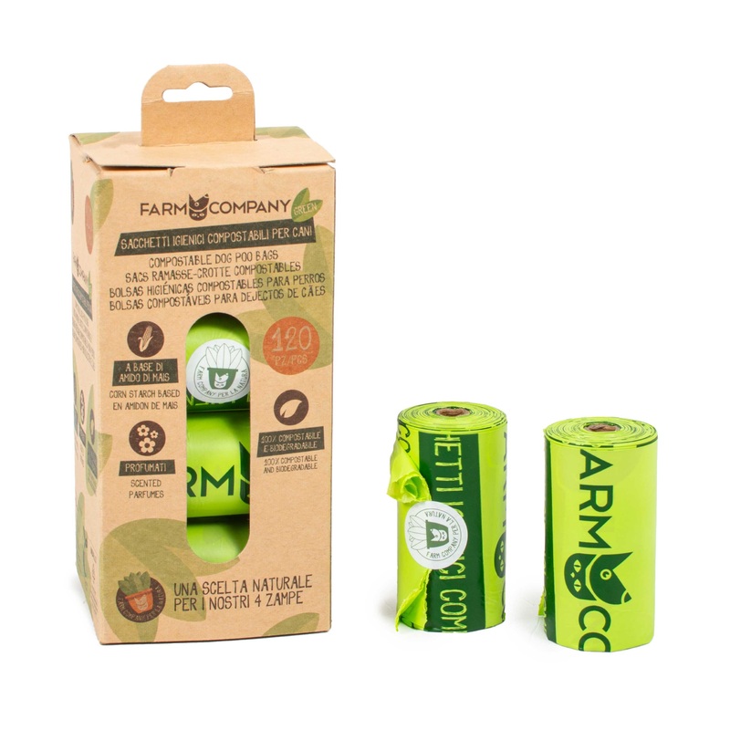 Farm Company Compostable poo bags - 120 pcs pack (8 rolls x 15 pcs each) -