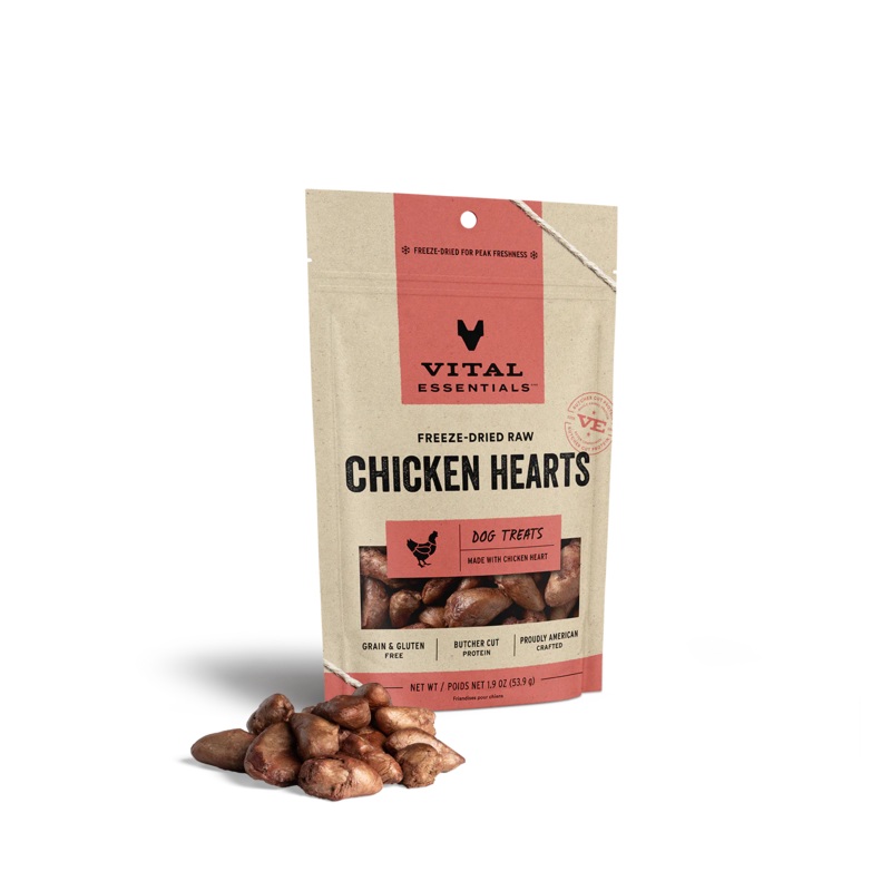 Vital Essentials Chicken Hearts Freeze-Dried Dog Treats (new packaging)