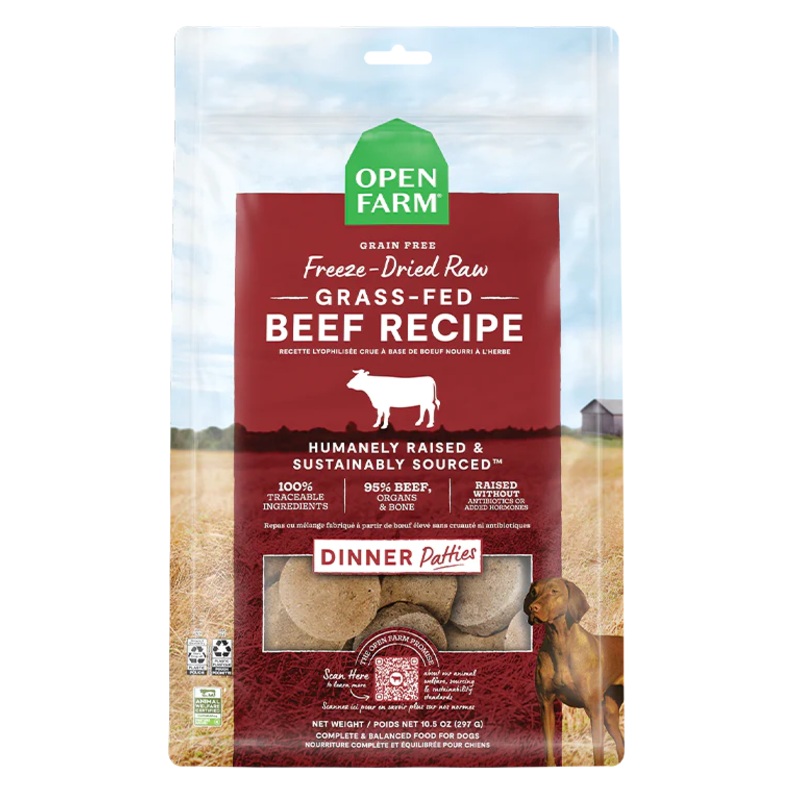 Open Farm Grass Fed Beef Freeze Dried Raw Patties Dog Food