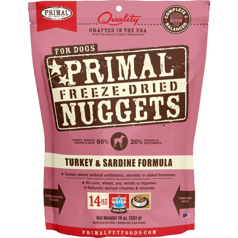 Primal Freeze Dried Turkey And Sardine Nuggets For Dogs