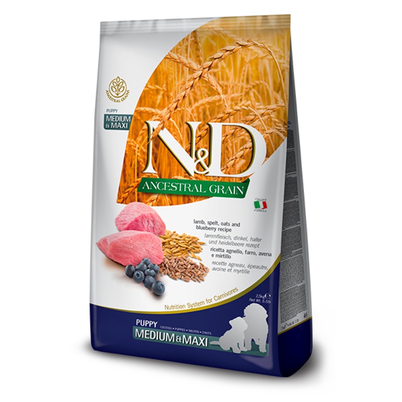Farmina N&D Ancestral Grain Lamb & Blueberry Dry Food For Puppy - Med/Maxi
