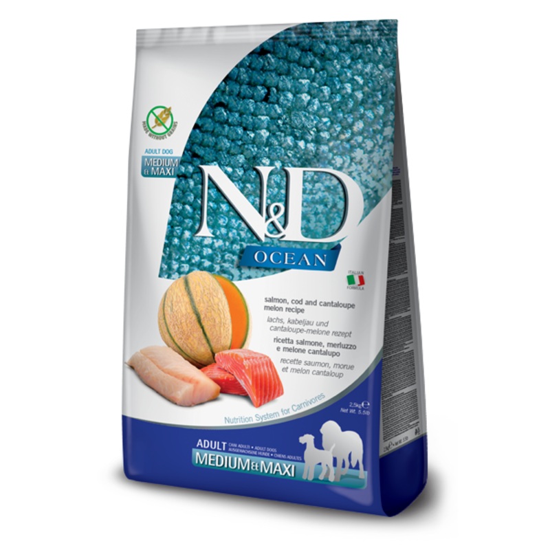 Farmina N&D Salmon, Cod & Cantaloupe Melon Dry Food For Adult Dogs - Medium/Maxi