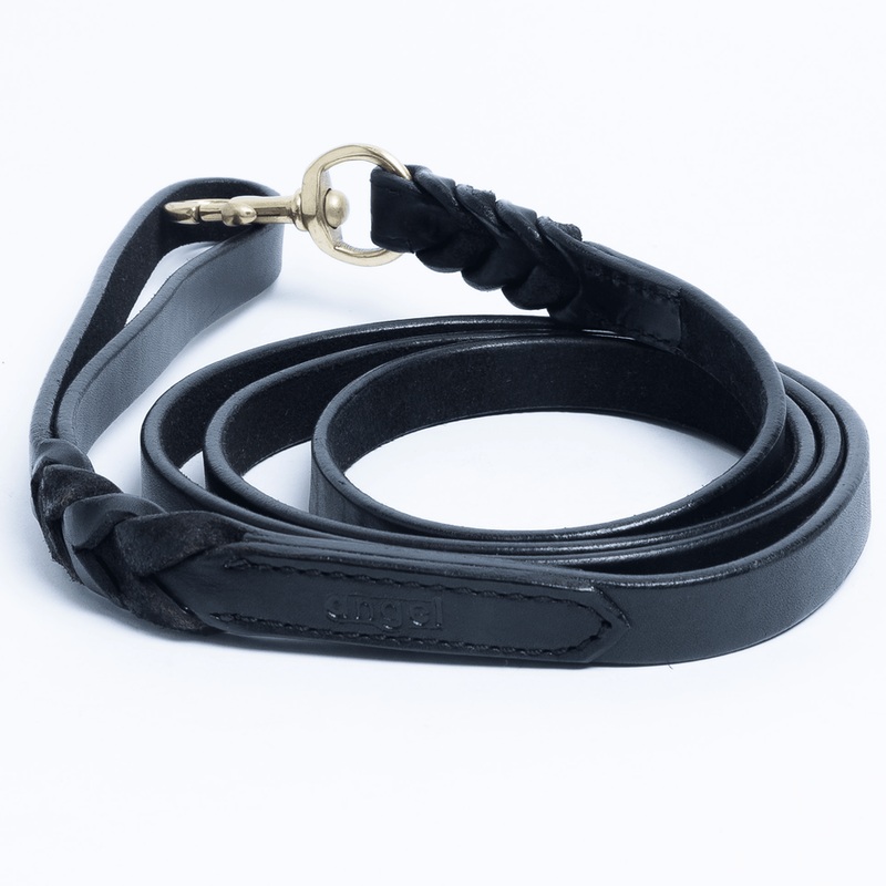 Angel Leather Braided Leash  6' X 3/4" Black