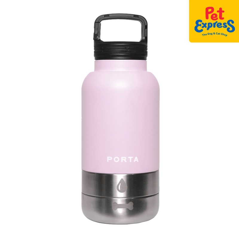 Porta Water Bottle with Detachable Pet Bowls Pet Feeder Cotton Candy Pink 32oz