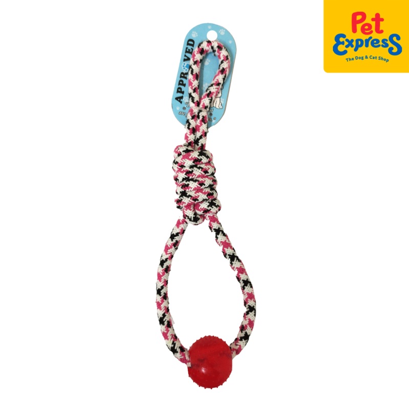 Approved Knotted Houndstooth Loop with Spike Ball Dog Toy Pink Black