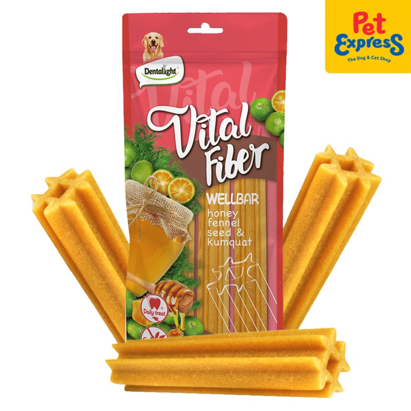 Dentalight Vital Fiber Grain Free Wellbar Stick Honey, Fennel Seed, Kumquat Dog Treats 3s 250g