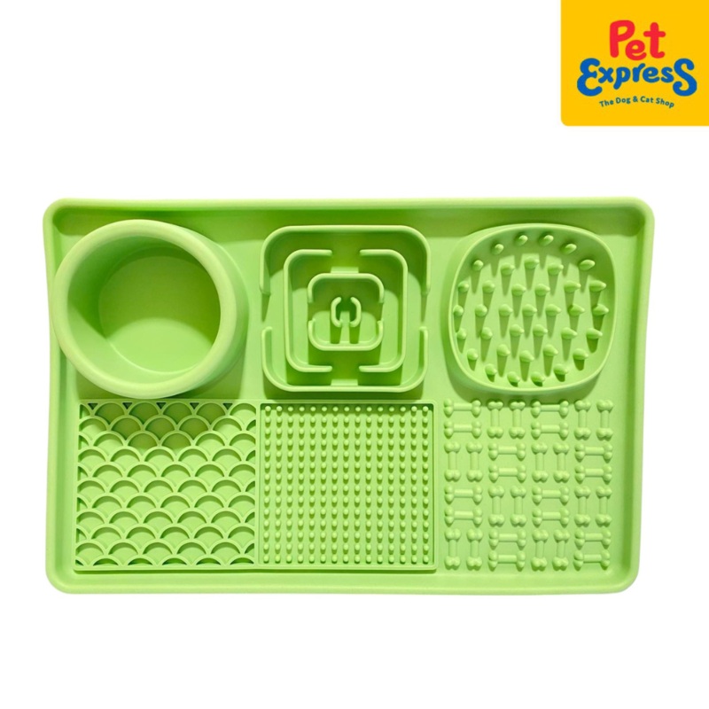Pet Express 6 in 1 Silicone Slow Feeder and Lick Mat Green