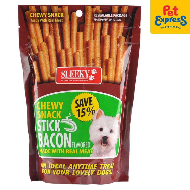 Sleeky Chewy Snack Stick Bacon Dog Treats 175g