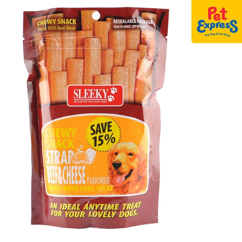 Sleeky Chewy Snack Strap Beef and Cheese Dog Treats 175g