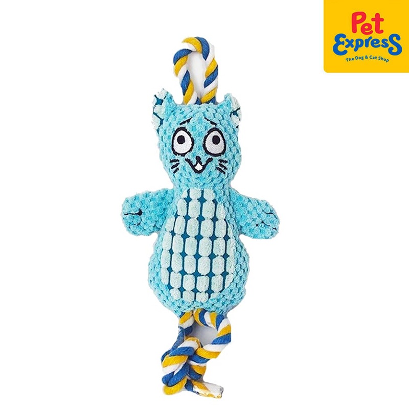 Approved Plush Blue Cat with Rope Dog Toy