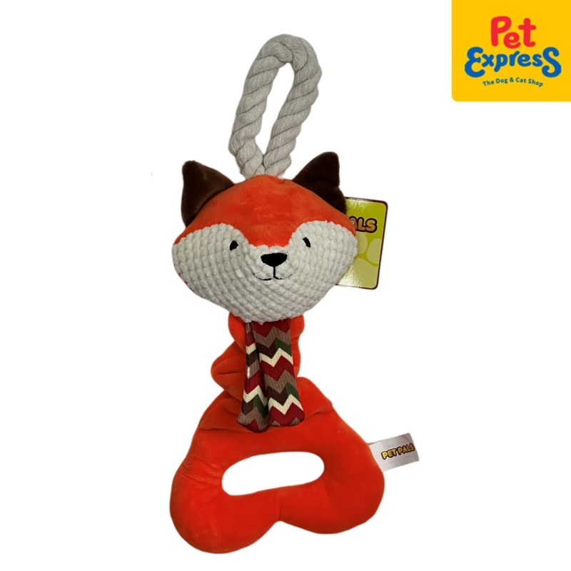 Pet Pals Plush Squeaky Elastic Red Fox with Rope Dog Toy 34cm