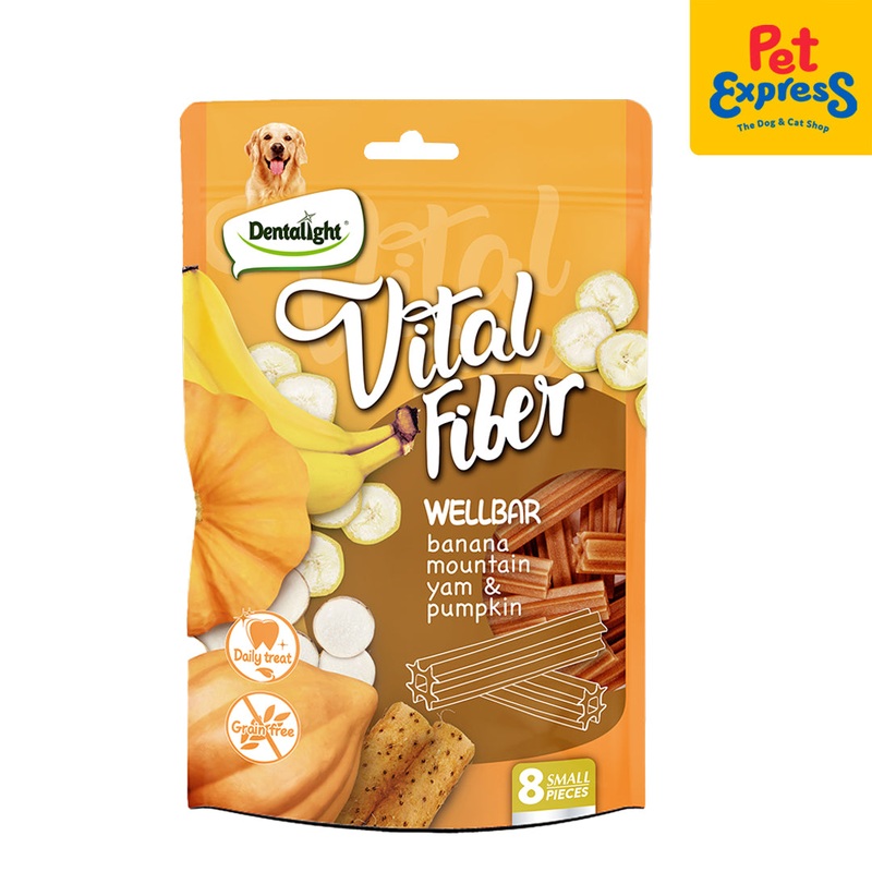 Dentalight Vital Fiber Grain Free Wellbar Stick Banana, Mountain Yam, Pumpkin Dog Treats 8s 80g
