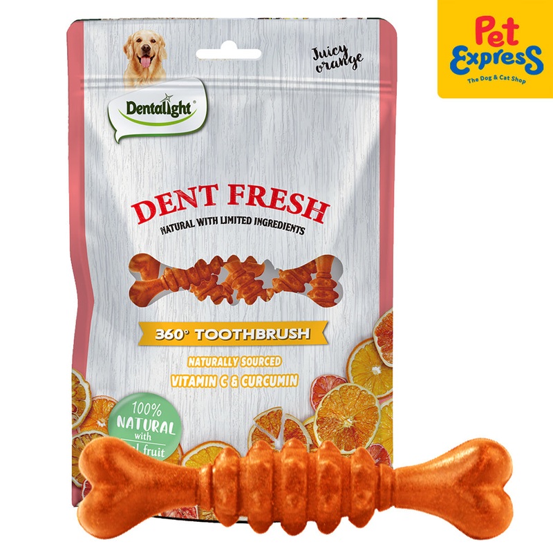 Dentalight Dent Fresh 360 Toothbrush Immunity Boost Orange Dog Treats 18s 150g