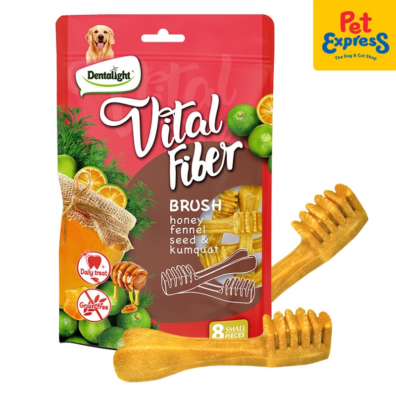 Dentalight Vital Fiber Grain Free Dental Brush Honey, Fennel Seed, Kumquat Dog Treats 8s 80g