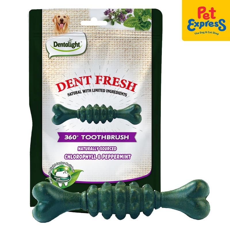 Dentalight Dent Fresh 360 Toothbrush Peppermint Fresh Breath Dog Treats 18s 150g