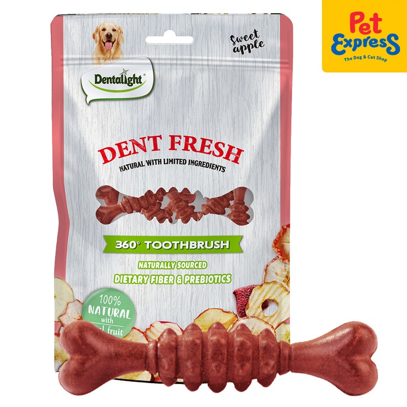 Dentalight Dent Fresh 360 Toothbrush Prebiotics Sweet Apple Dog Treats 18s 150g