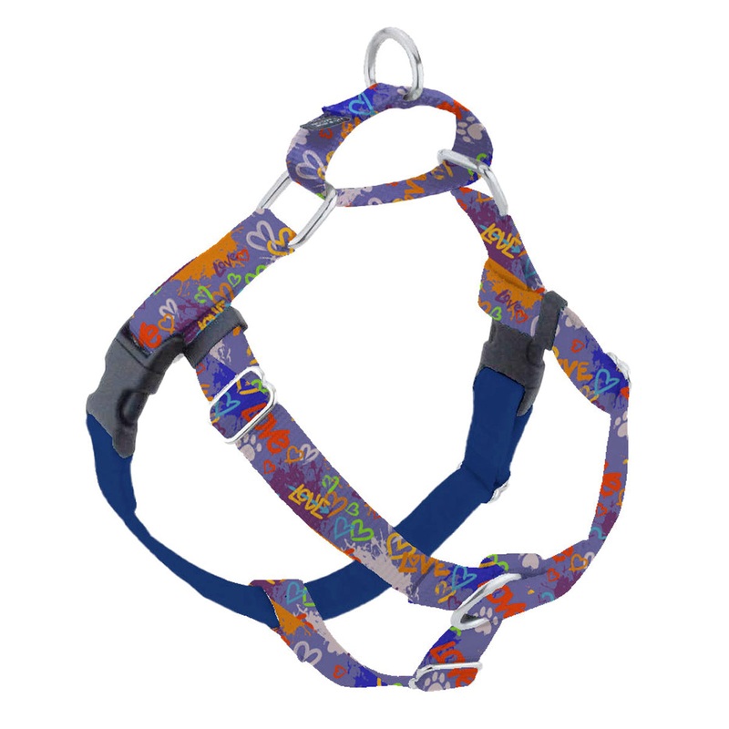 2 Hounds Design Freedom No-Pull Harness 1" Medium Love Graffiti Blue
