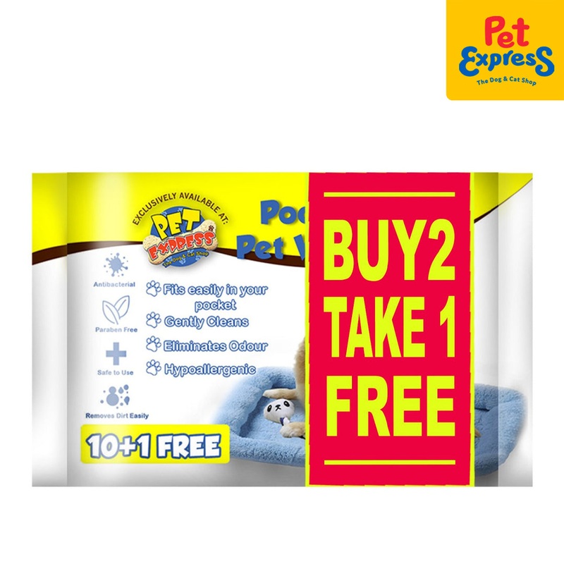 Pet Express Pet Wipes 10+1 Travel Pack Buy 2, Take 1