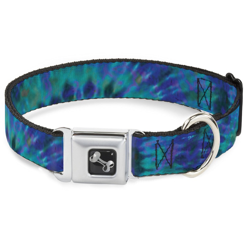 Buckle-Down Dog Bone Seatbelt Buckle Collar - Tie Dye Green/Blue/Purple