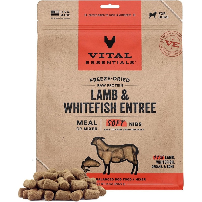 Vital Essentials Freeze Dried Soft Nibs Lamb Whitefish Raw Dog Food 14oz