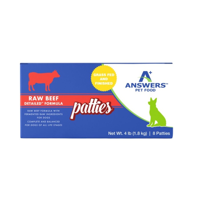 A+ Answers Frozen Detailed Raw Beef Patties Raw Dog Food 4lb