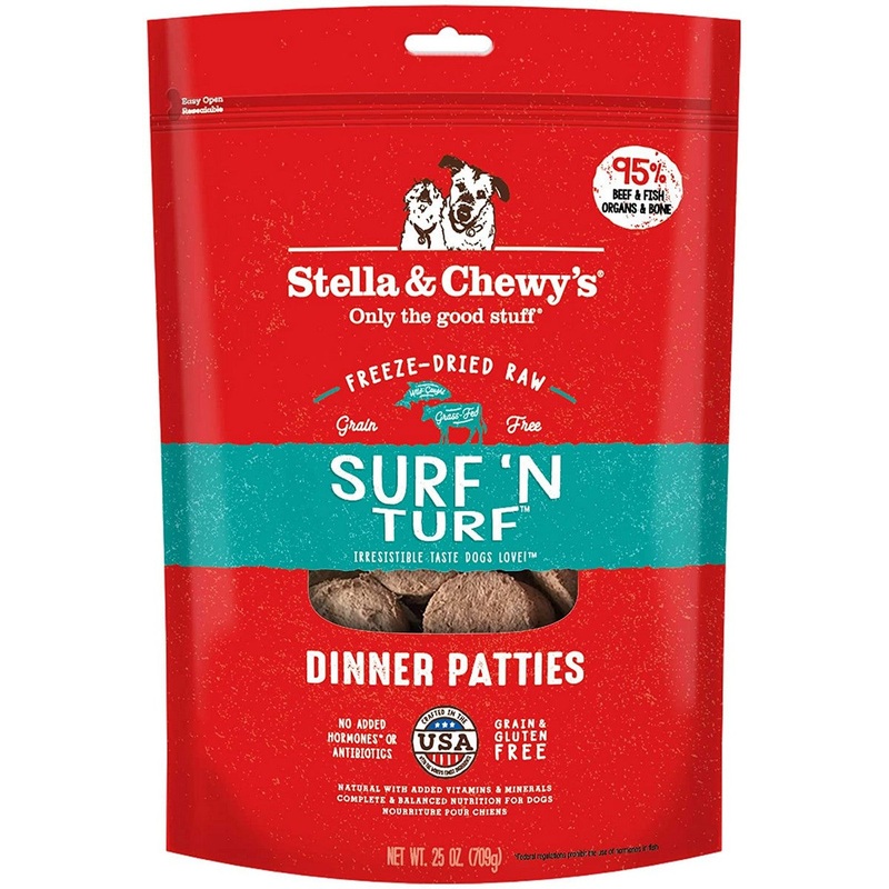Stella and Chewys Freeze Dried Raw Surf 'N Turf Dinner Patties Dog Food 25oz