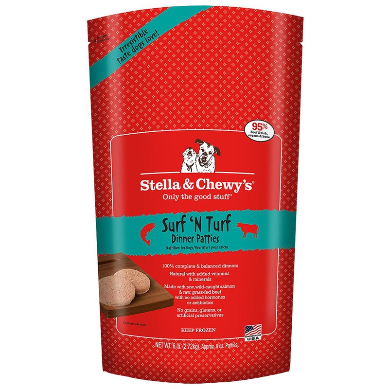 Stella and Chewys Surf'N Turf Frozen Raw Dinner Patties Dog Food 6lb
