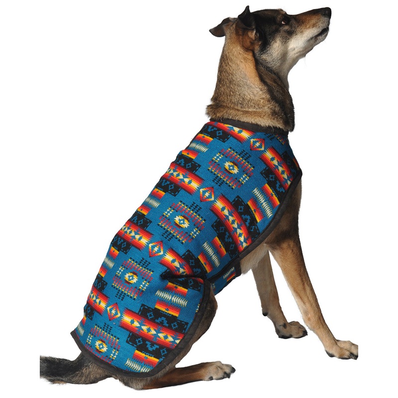 Chilly Dog Turquoise Southwest Blanket Coat For Dogs Medium