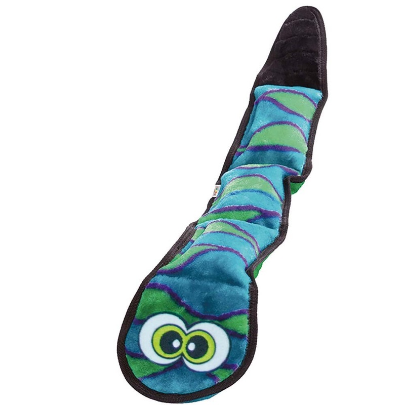 Outward Hound Invincible Snake Blue and Green with 3 Squeakers