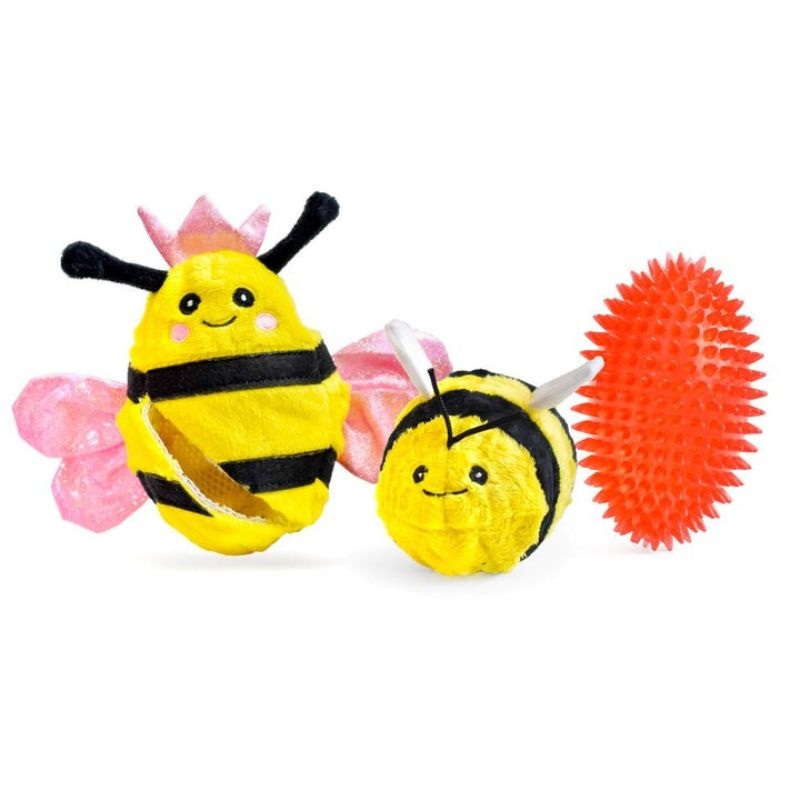PatchWork Pet Prickles Queen Bee With Bumble Bee Dog Toy 5"