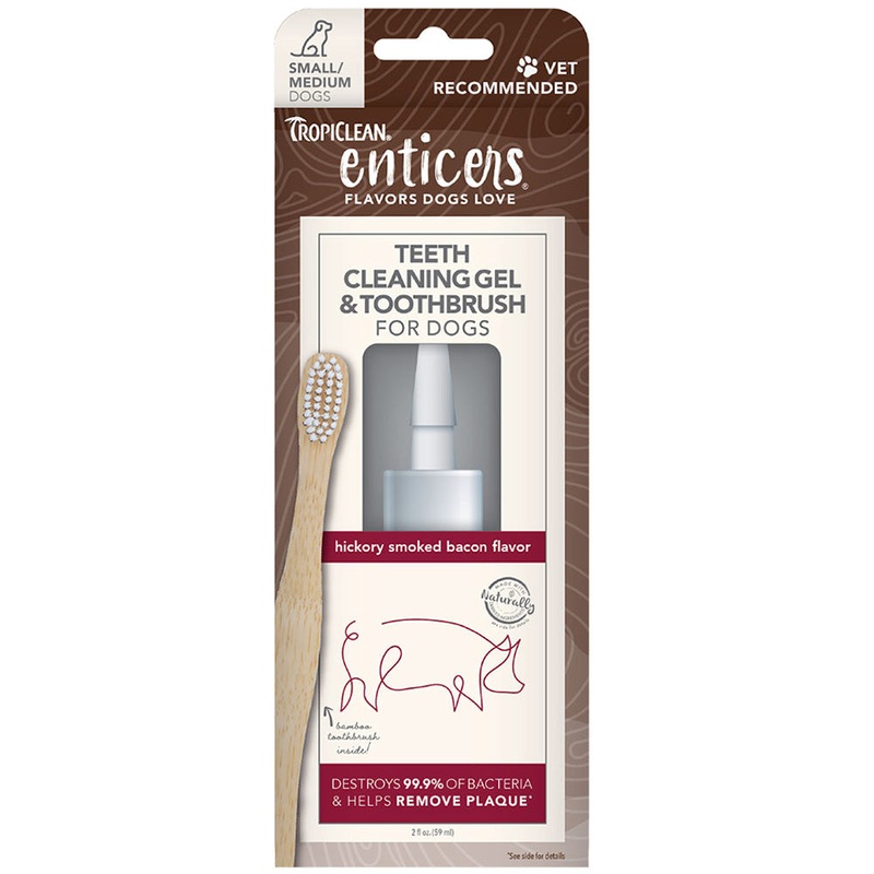 Tropiclean Enticers Teeth Cleaning Gel With Brush Bacon Flavor For Small/Medium Dogs 2oz