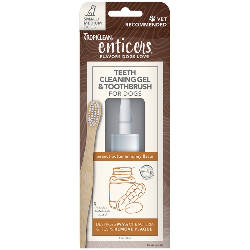 Tropiclean Enticers Teeth Cleaning Gel With Brush Peanut Butter & Honey Flavor For Small/Medium Dogs 2oz