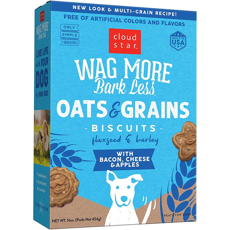 Cloud Star Wag More Bark Less Oats & Grains Biscuits with Bacon, Cheese & Apples Dog Treats 16oz