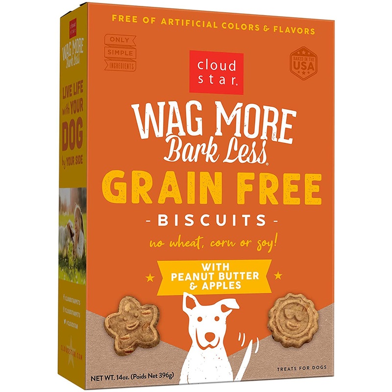 Cloud Star Wag More Bark Less Oven Baked Grain Free Peanut Butter & Apples Dog Treats 14 oz