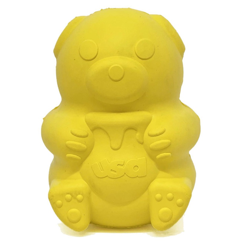 Soda Pup Honey Bear Rubber Treat Dispenser Dog Toy Large Yellow