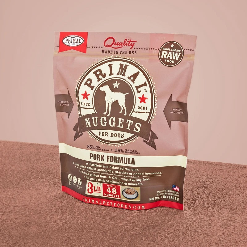 Primal Raw Frozen Nuggets Pork Formula Dog Food 3lb