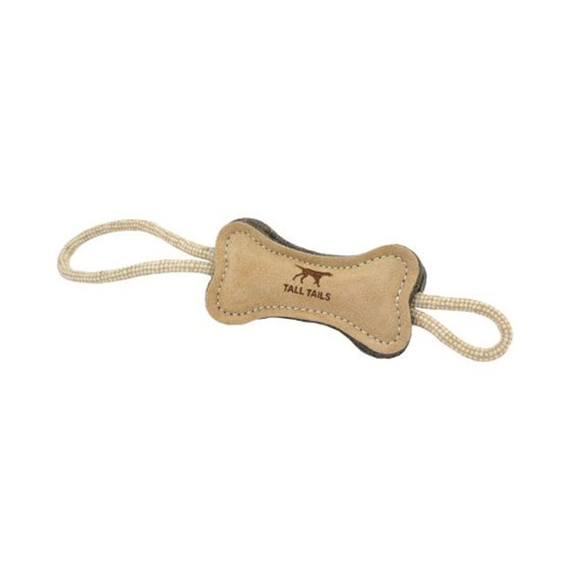 Tall Tails Natural Leather Bone Tug Dog Toy 16"
