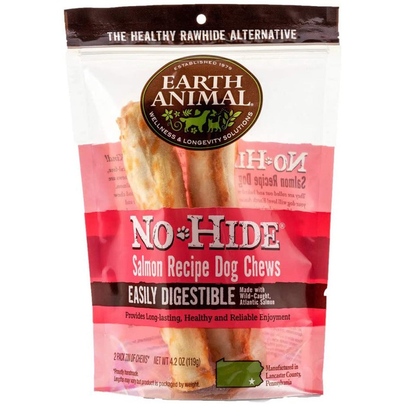 Earth Animal No-Hide Salmon Chews 7" Dog Treats 2 Pack