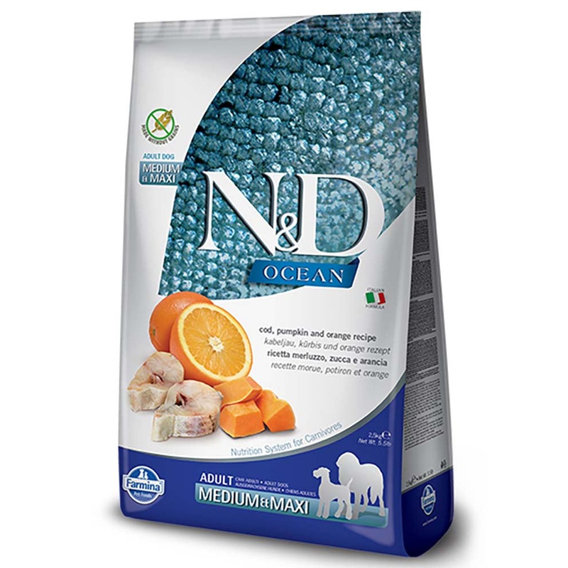 Farmina N&D Ocean Codfish, Pumpkin & Orange Medium & Maxi Adult Dry Dog Food 26.4lb