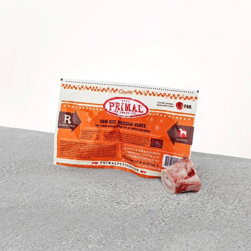 Primal Raw Recreational Bones Beef Marrow Raw Frozen Dog & Cat Treat 6pk