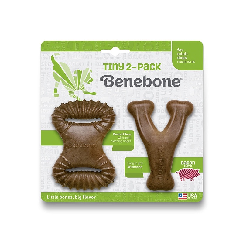 Benebone Tiny Puppy 2-Pack - Bacon Dental Chew & Wishbone