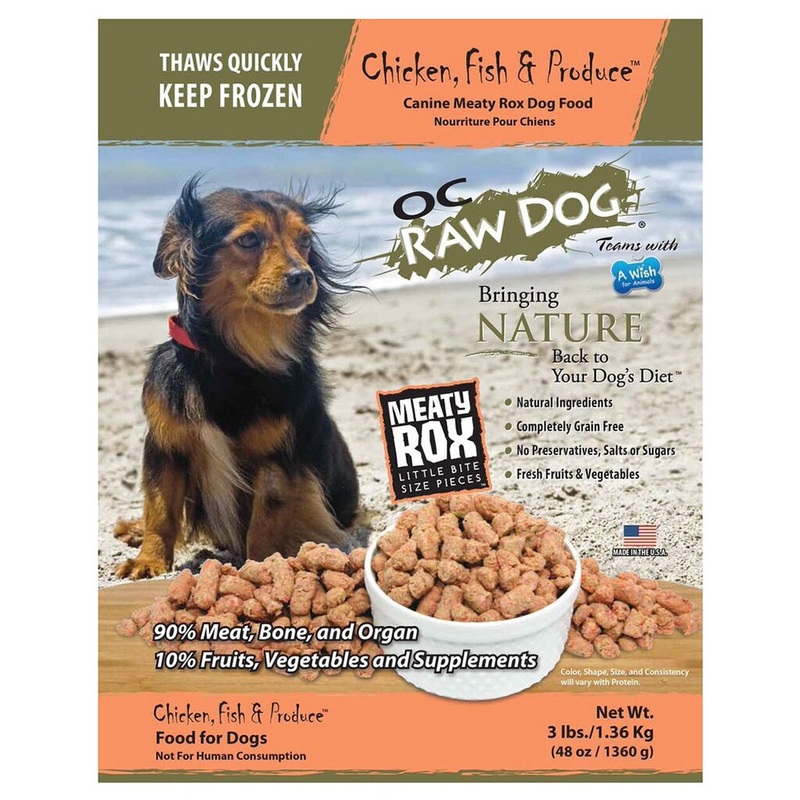 OC Raw Frozen Chicken, Fish & Produce Meaty Rox for Dogs 3lb
