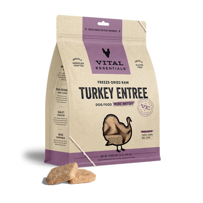 Vital Essentials Freeze-Dried Turkey Mini Patties for Dogs 14oz