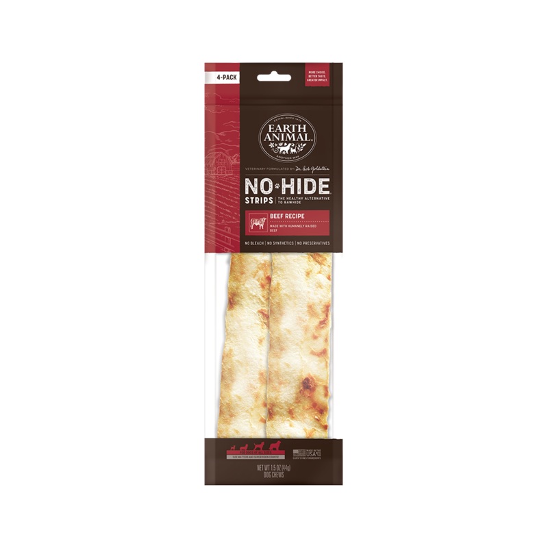 Earth Animal Beef No-Hide Strip Dog Chews 4-Pack