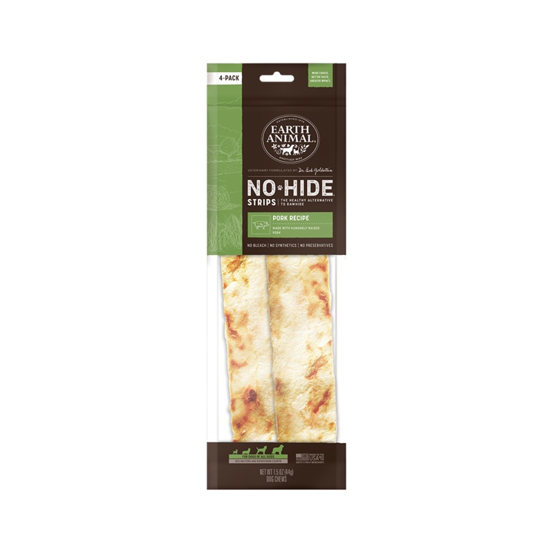 Earth Animal Pork No-Hide Strip Dog Chews 4-Pack
