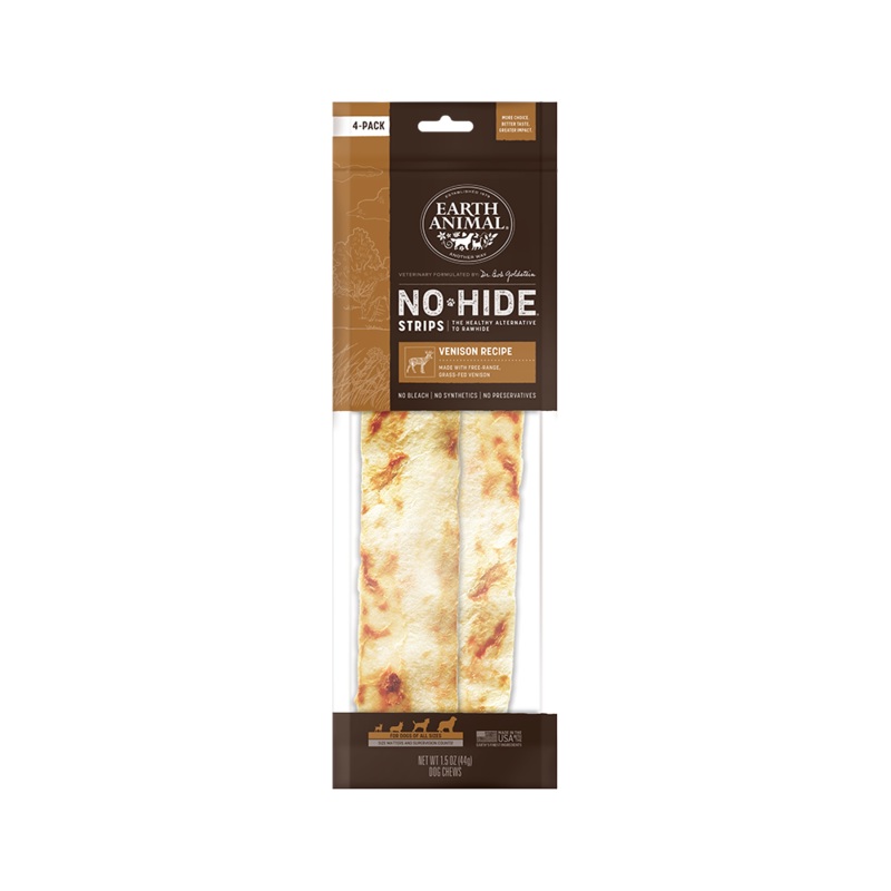 Earth Animal Venison No-Hide Strip Dog Chews 4-Pack