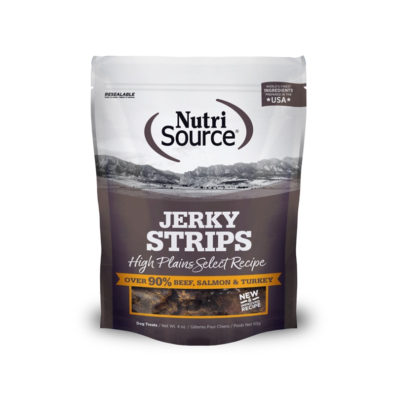 NutriSource  Jivin' Jerky Strips Beef, Salmon & Turkey Dog Treats 4oz
