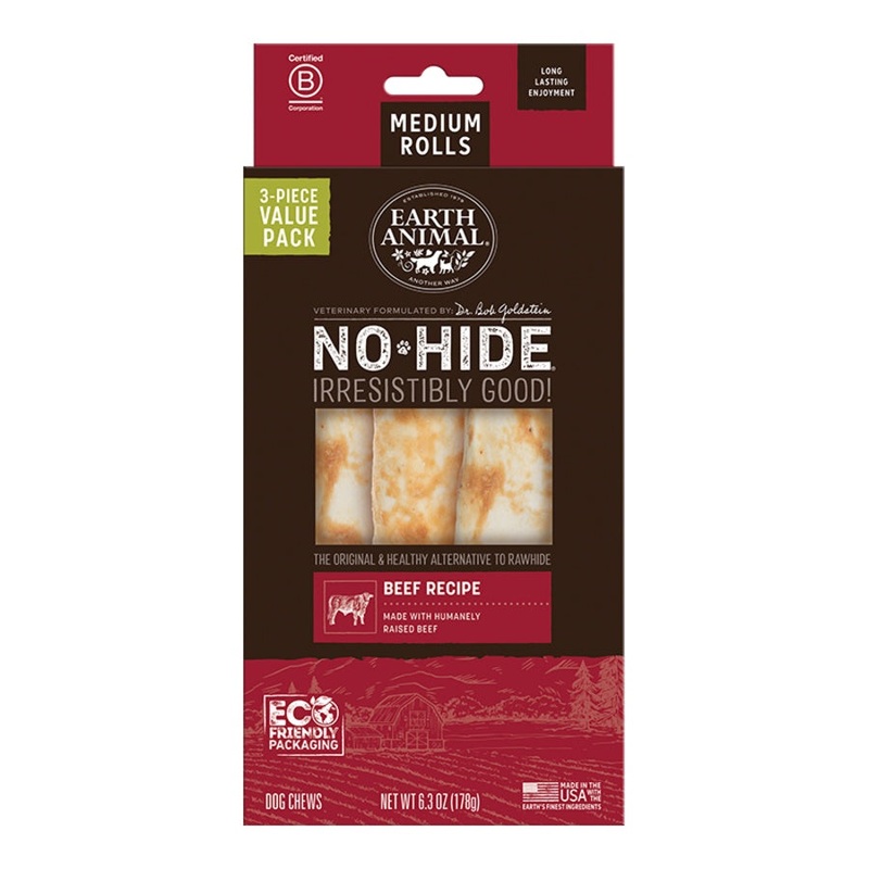 Earth Animal Beef No-Hide Medium 7" Roll Dog Chews Value Pack - 3pk