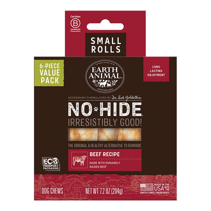 Earth Animal Beef No-Hide Small 4" Roll Dog Chews Value Pack - 6pk